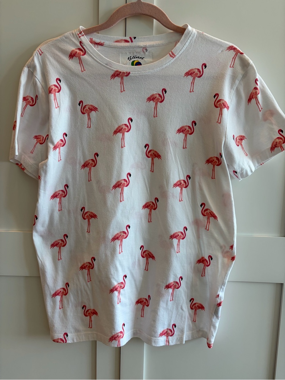Blind Rooster TShirt White & Pink Flamingo Print Women’s Size Small